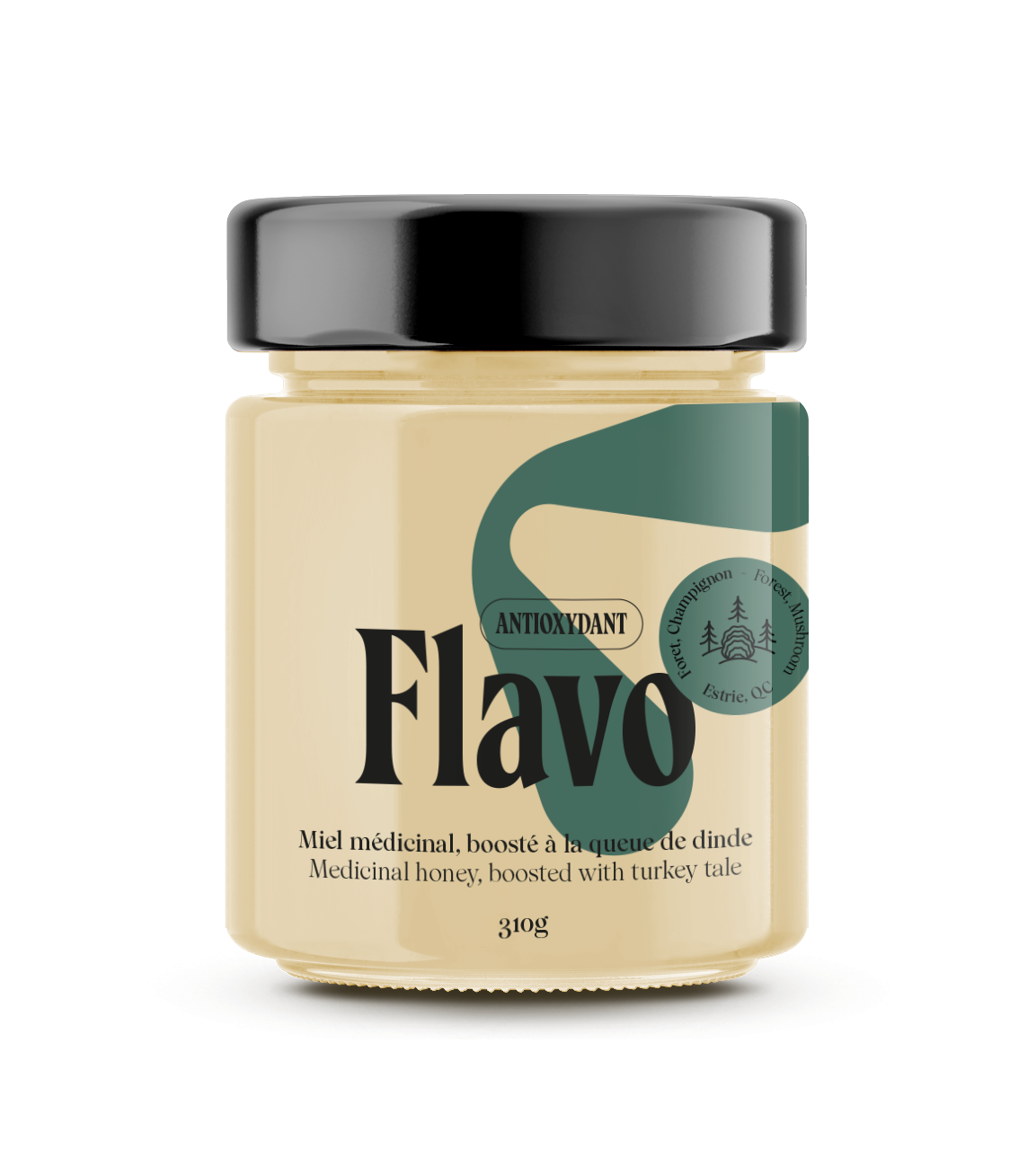 Pot of creamy raw honey boosted with Turkey Tail - Forest